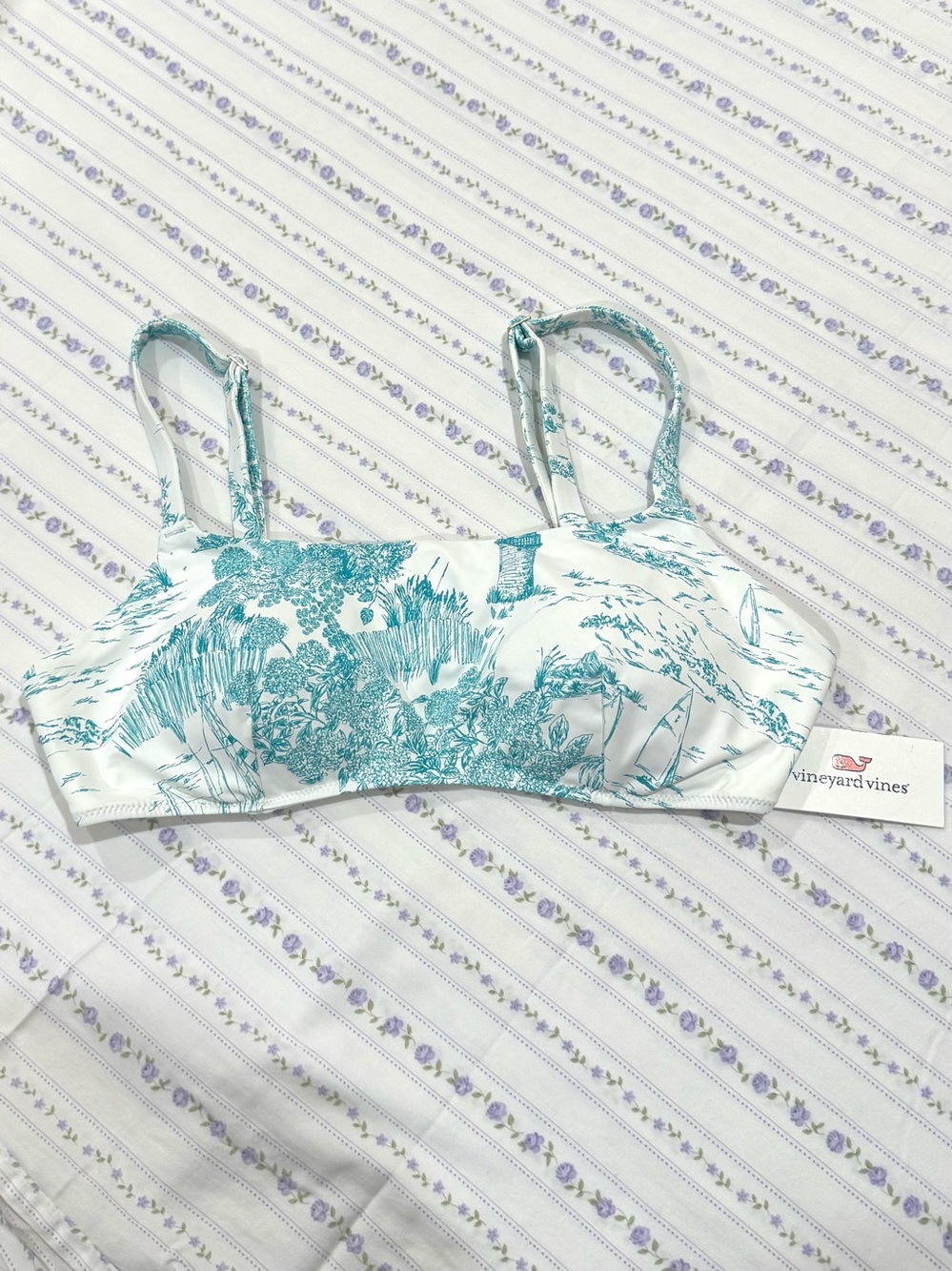 Vineyard Vines Square Neck Bikini Top in Toile Aqua Ocean Blue (Medium)